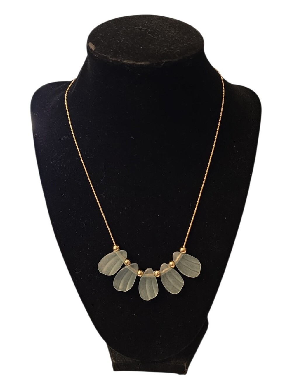 Vintage Avon Frosted Blue Lucite? Sea Glass? Goldtone Necklace 18"
